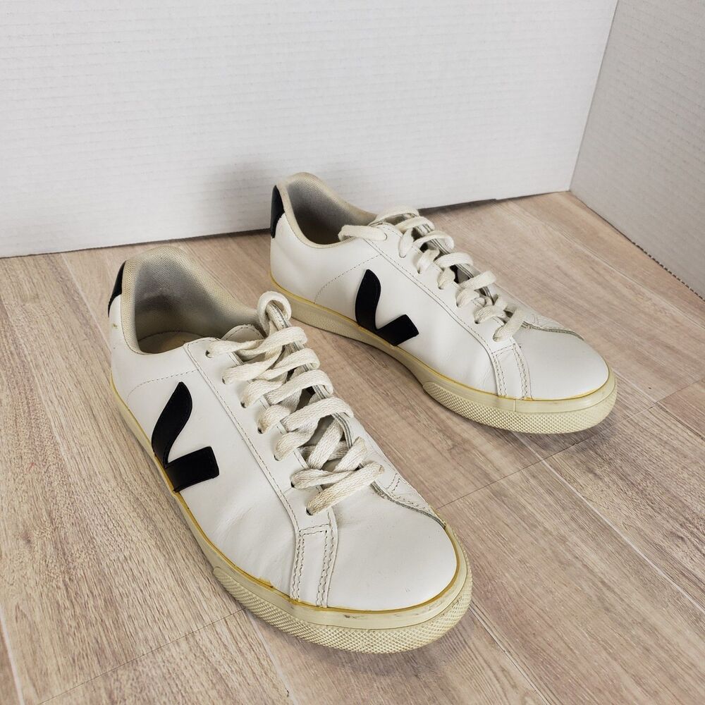Veja Esplar Low White Black Leather Sneakers Lace up Women's Size 6 US/4 UK